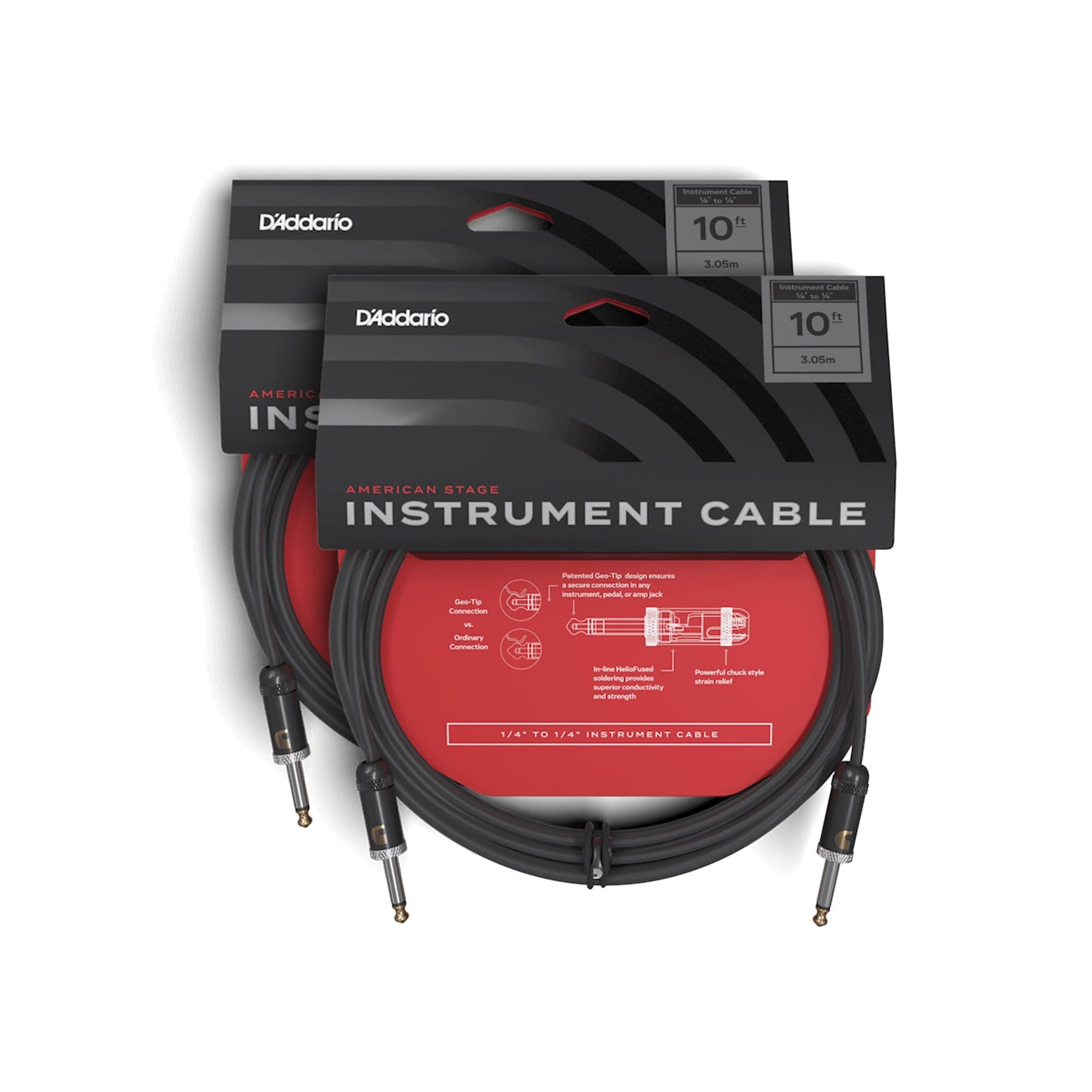 D'Addario American Stage Instrument Cable 10' 2 Pack Bundle Accessories / Cables