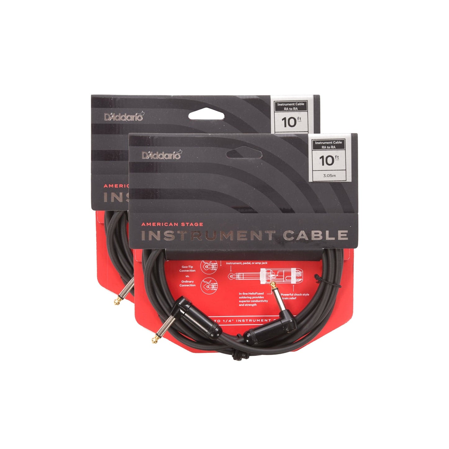 D'Addario American Stage Instrument Cable 10' Angle-Angle 2 Pack Bundle Accessories / Cables