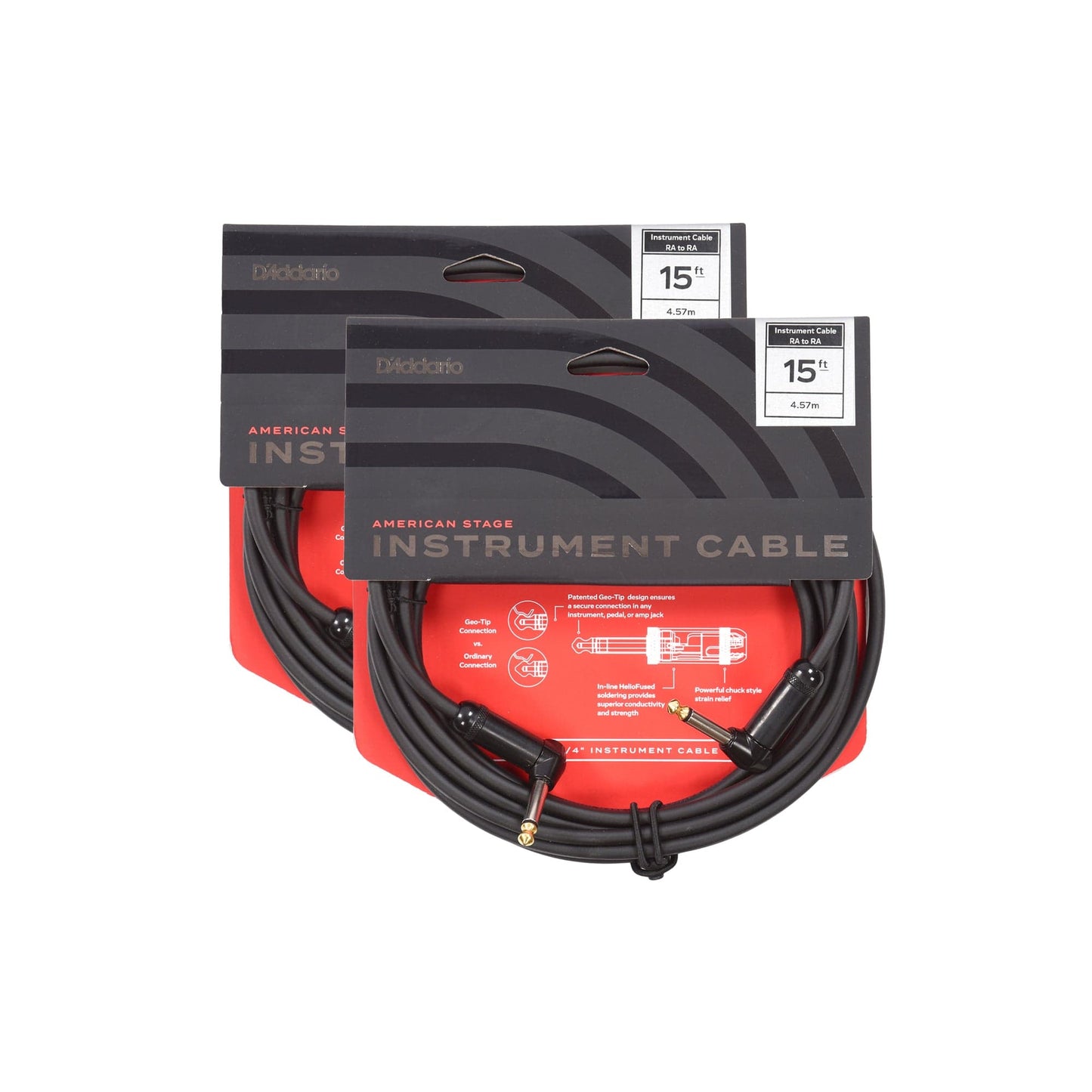 D'Addario American Stage Instrument Cable 15' Angle-Angle 2 Pack Bundle Accessories / Cables