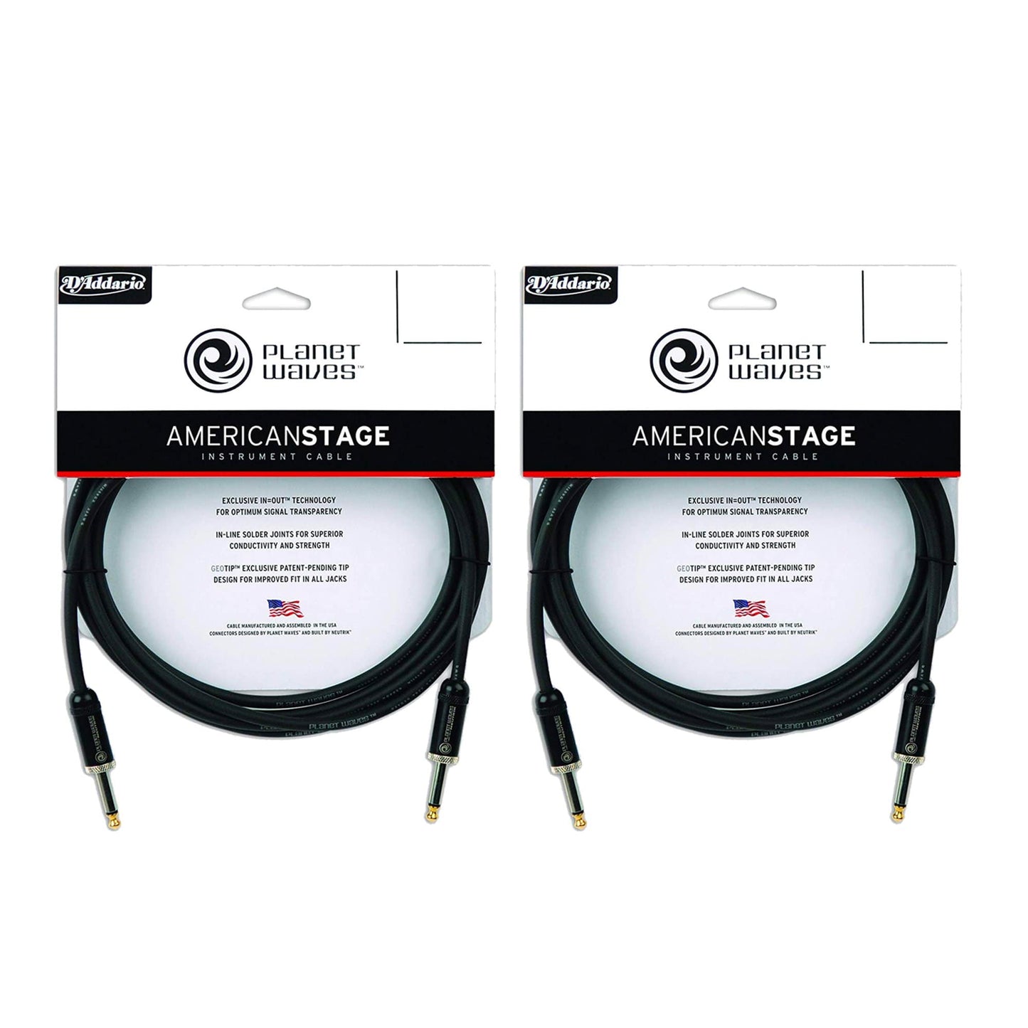 D'Addario American Stage Instrument Cable 15' Straight/Straight 2 Pack Bundle Accessories / Cables
