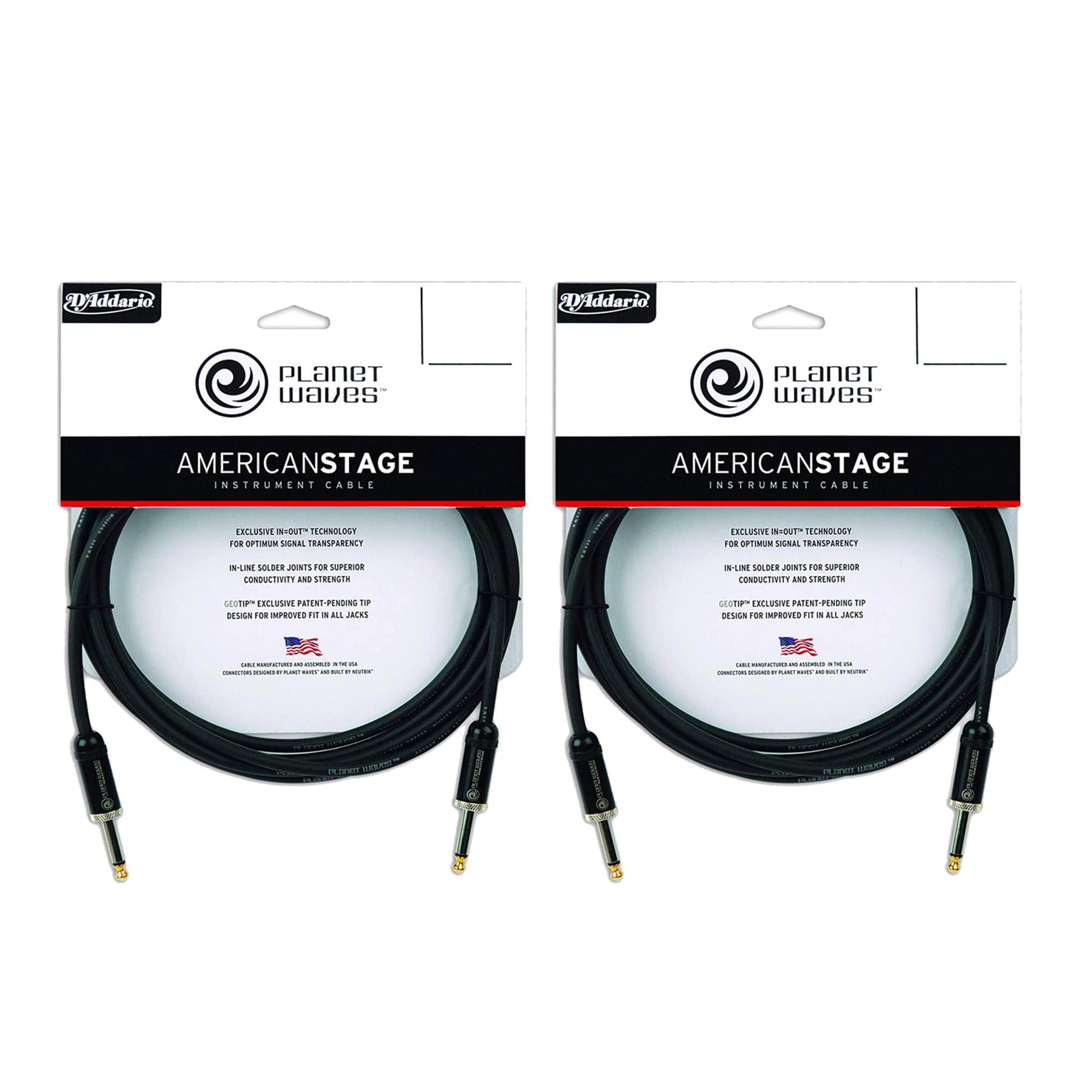 D'Addario American Stage Instrument Cable 15' Straight/Straight 2 Pack Bundle Accessories / Cables