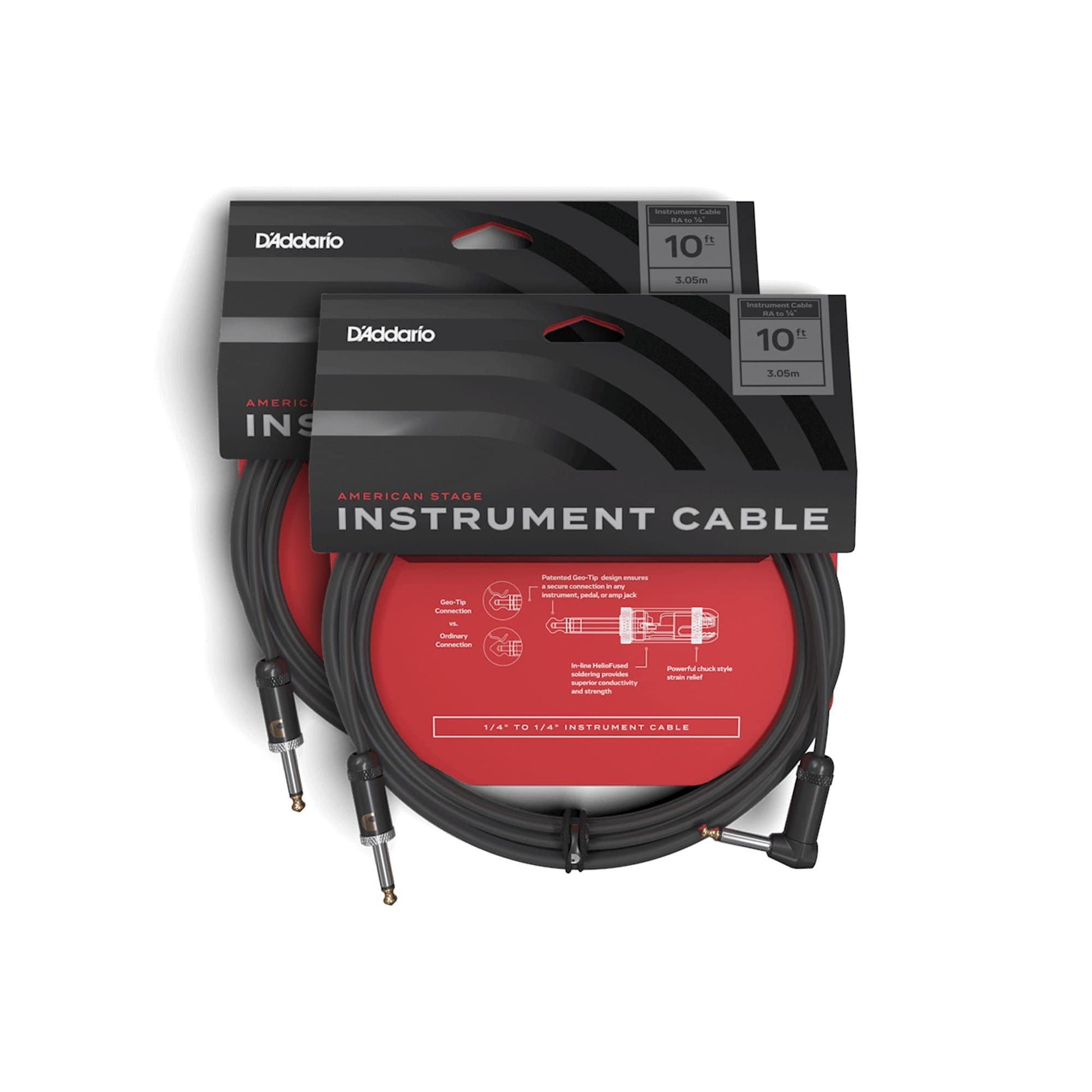 D'Addario American Stage Instrument Cable Right-Angle/Straight 10' 2 Pack Bundle Accessories / Cables