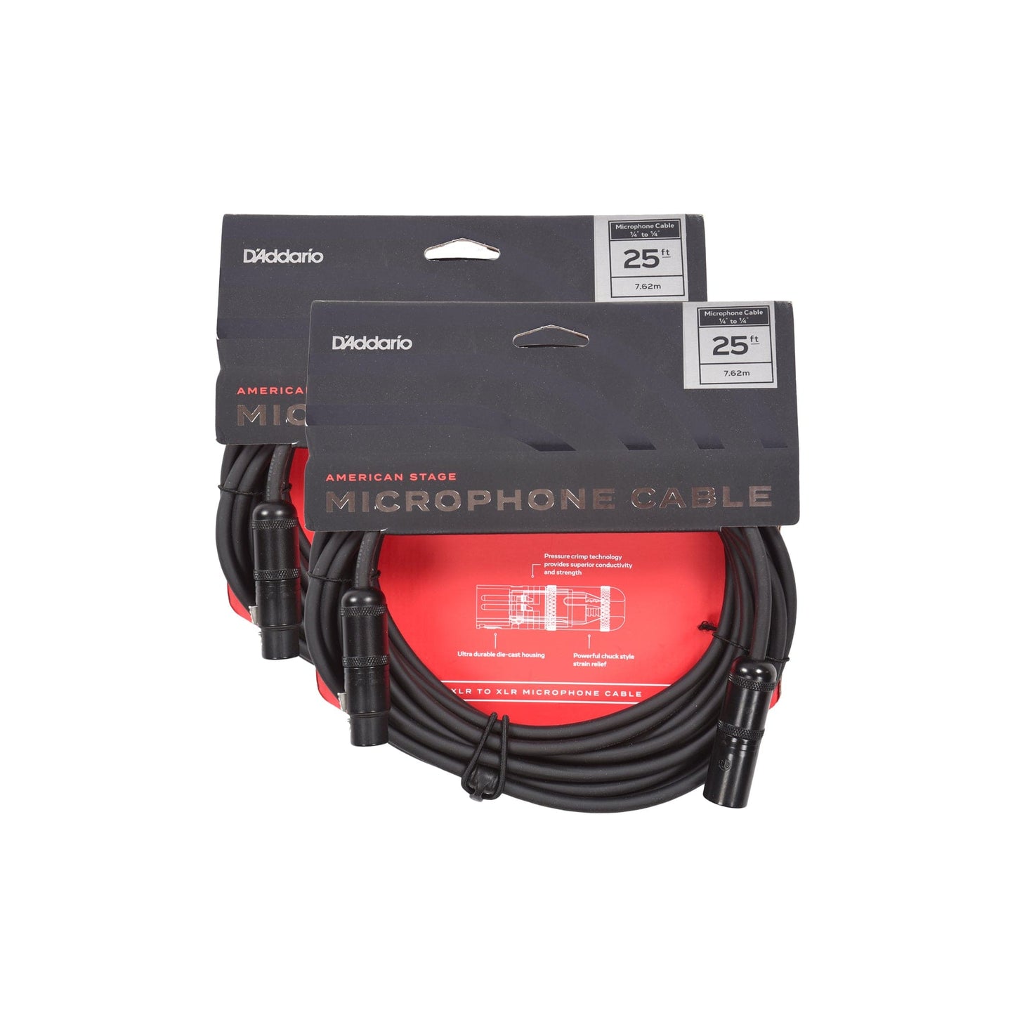 D'Addario American Stage XLR Microphone Cable 25' 2 Pack Bundle Accessories / Cables