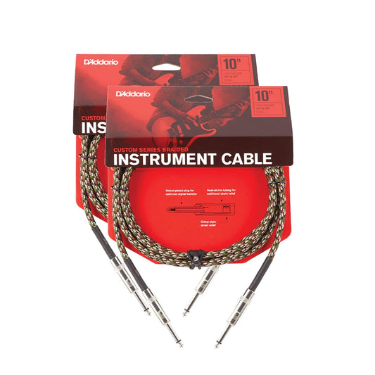 D'Addario Braided Camouflage Instrument Cable 10' Straight-Straight 2 Pack Bundle Accessories / Cables