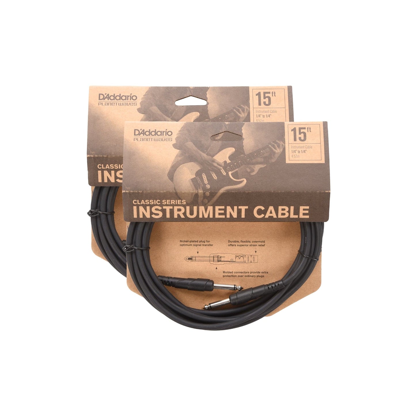 D'Addario Classic Instrument Cable 15' Straight-Straight 2 Pack Bundle Accessories / Cables