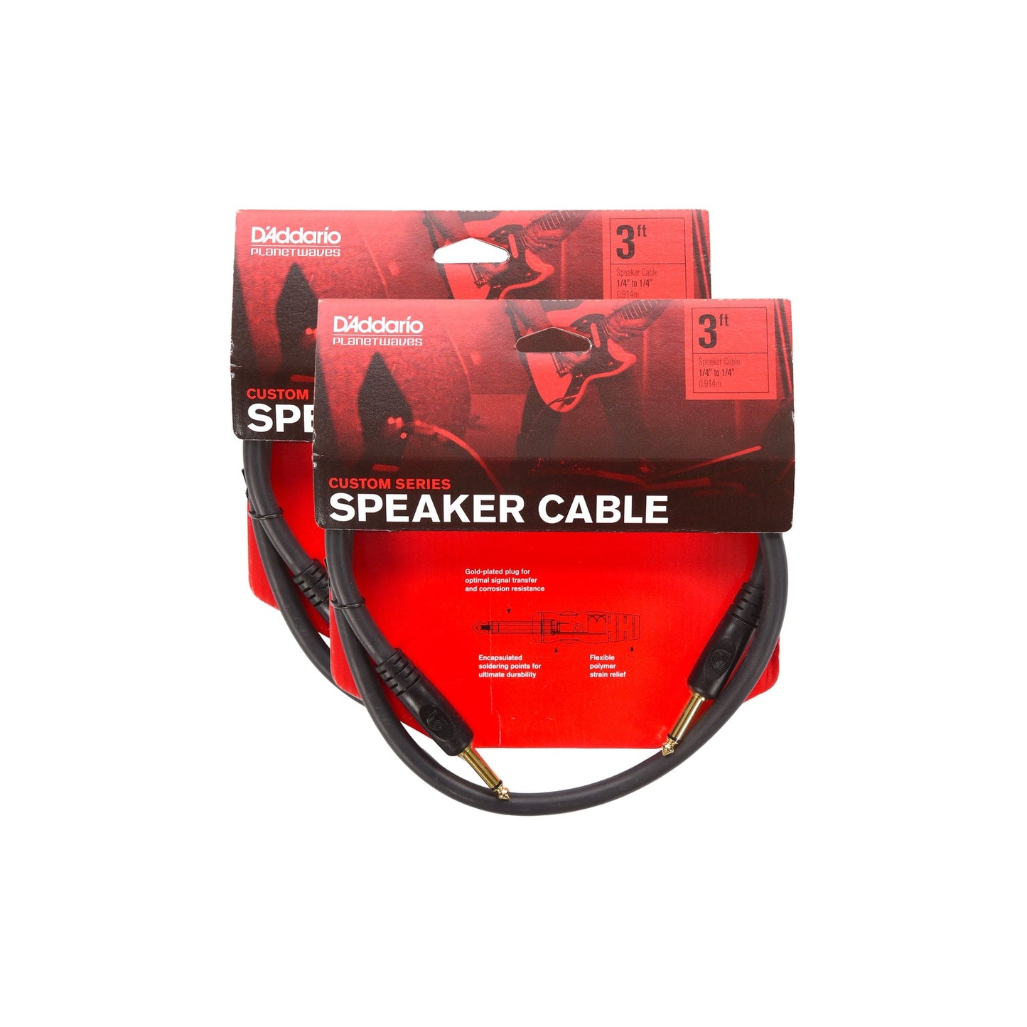 D'Addario Custom 1/4" Speaker Cable 3' 2 Pack Bundle Accessories / Cables
