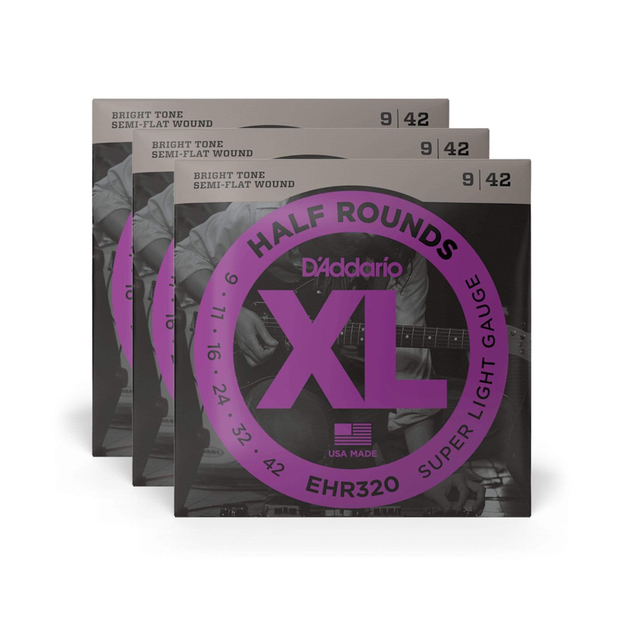 D'Addario EHR360 Half Rounds Electric Jazz Medium 13-56 3 Pack Bundle Accessories / Strings / Guitar Strings