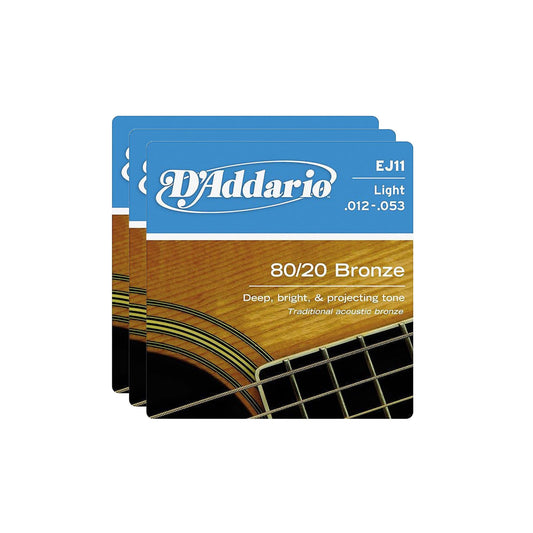 D'Addario EJ11 Acoustic 80/20 Bronze Light 12-53 3 Pack Bundle Accessories / Strings / Guitar Strings