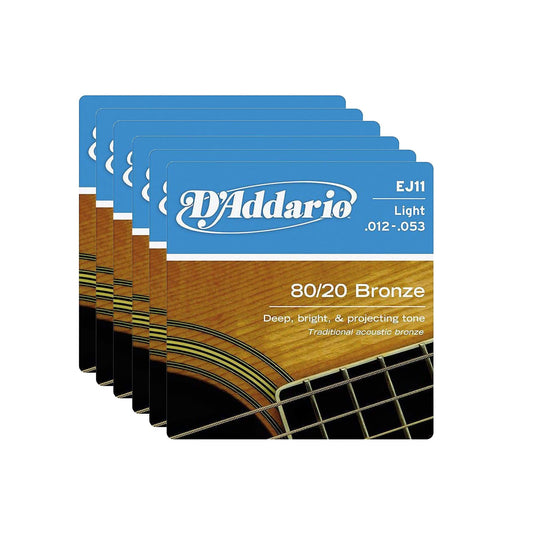D'Addario EJ11 Acoustic 80/20 Bronze Light 12-53 6 Pack Bundle Accessories / Strings / Guitar Strings