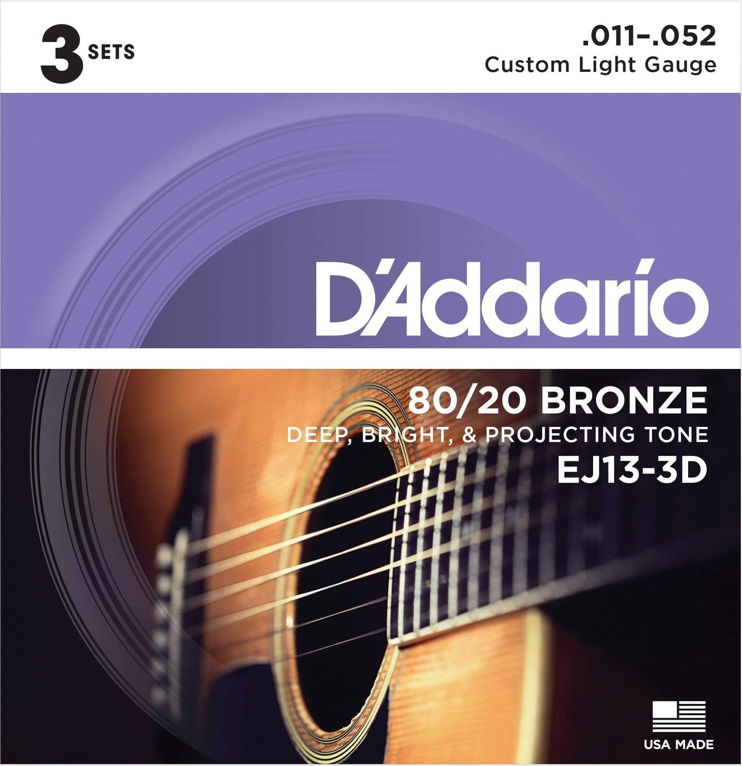 D'Addario EJ13-3D Acoustic Strings 80/20 Bronze 11-52 Custom Light 3-Pack Accessories / Strings / Guitar Strings