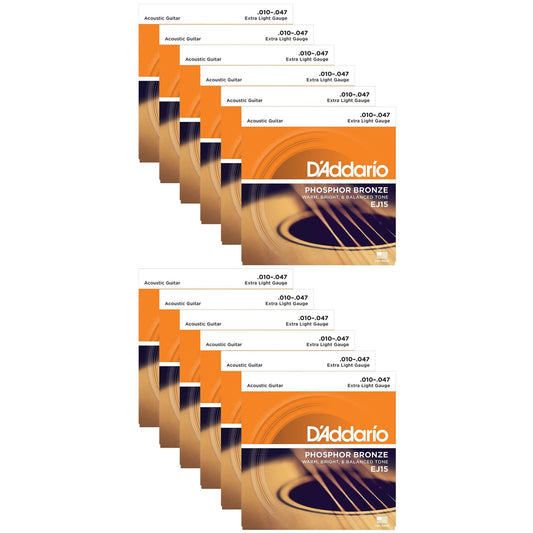 D'Addario EJ15 Acoustic Phosphor Bronze Extra Light 10-47 (12 Pack Bundle) Accessories / Strings / Guitar Strings