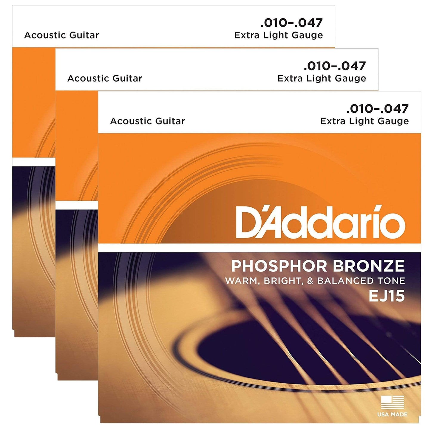 D'Addario EJ15 Acoustic Phosphor Bronze Extra Light 10-47 (3 Pack Bundle) Accessories / Strings / Guitar Strings