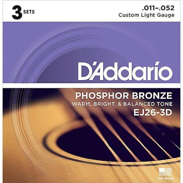 D'Addario EJ26-3D 3-Pack Phosphor Bronze Custom Light 11-52 Accessories / Strings / Guitar Strings