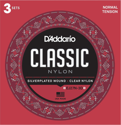 D'Addario EJ27N-3D Classic Nylon Strings Normal Tension 3-Pack Accessories / Strings / Guitar Strings