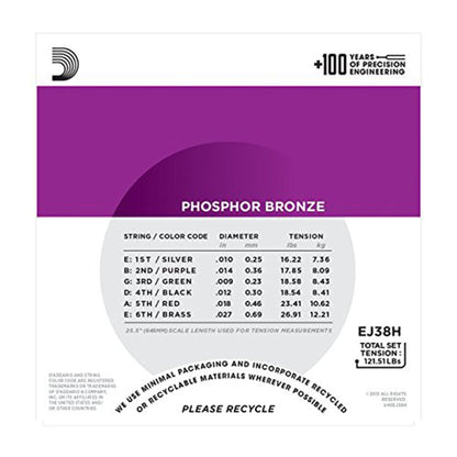 D'Addario EJ38H Acoustic Phosphor Bronze High Strung Nashville tuning 10-27 Accessories / Strings / Guitar Strings
