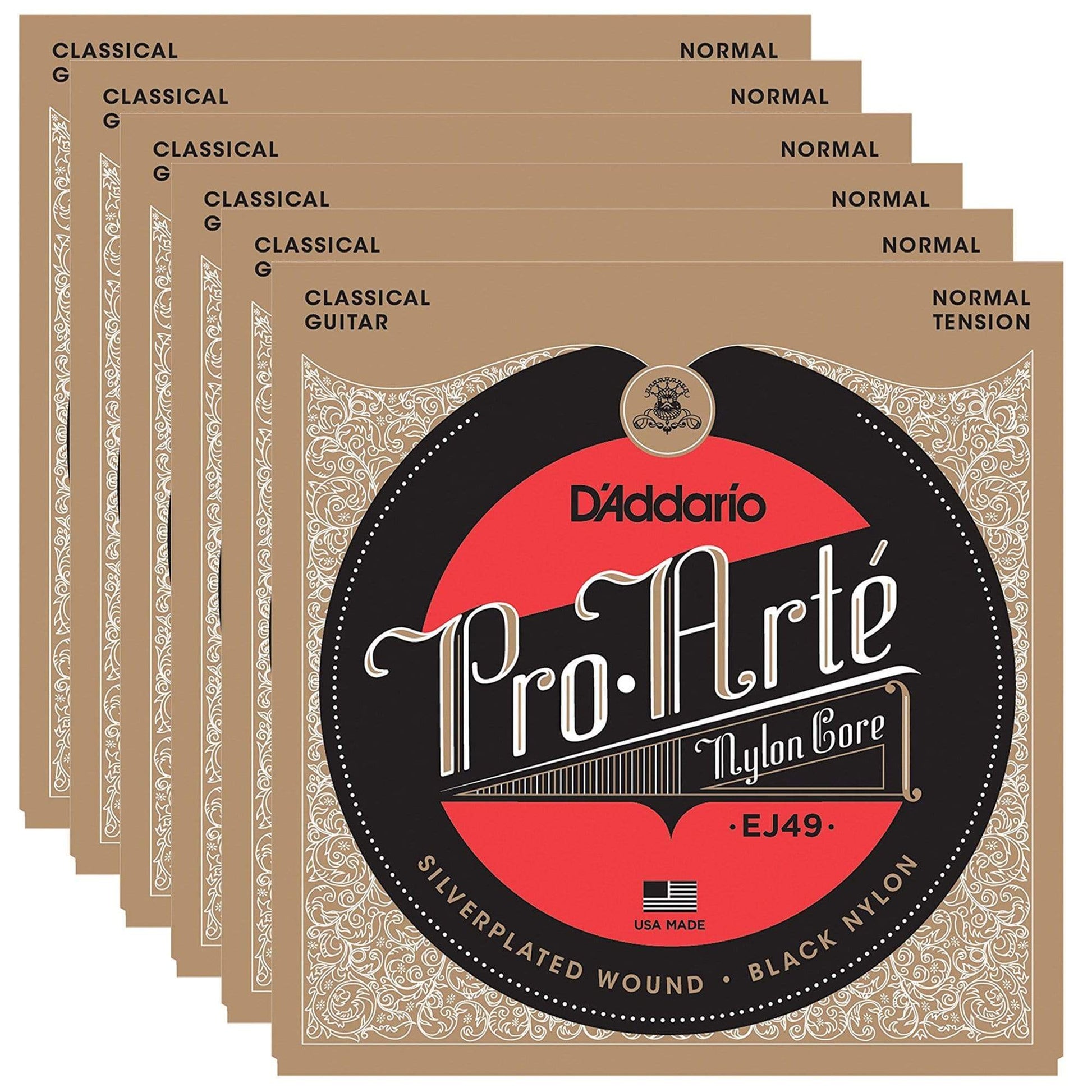 D'Addario EJ49 Pro-Arte Normal Tension Black/Silver (6 Pack Bundle) Accessories / Strings / Guitar Strings