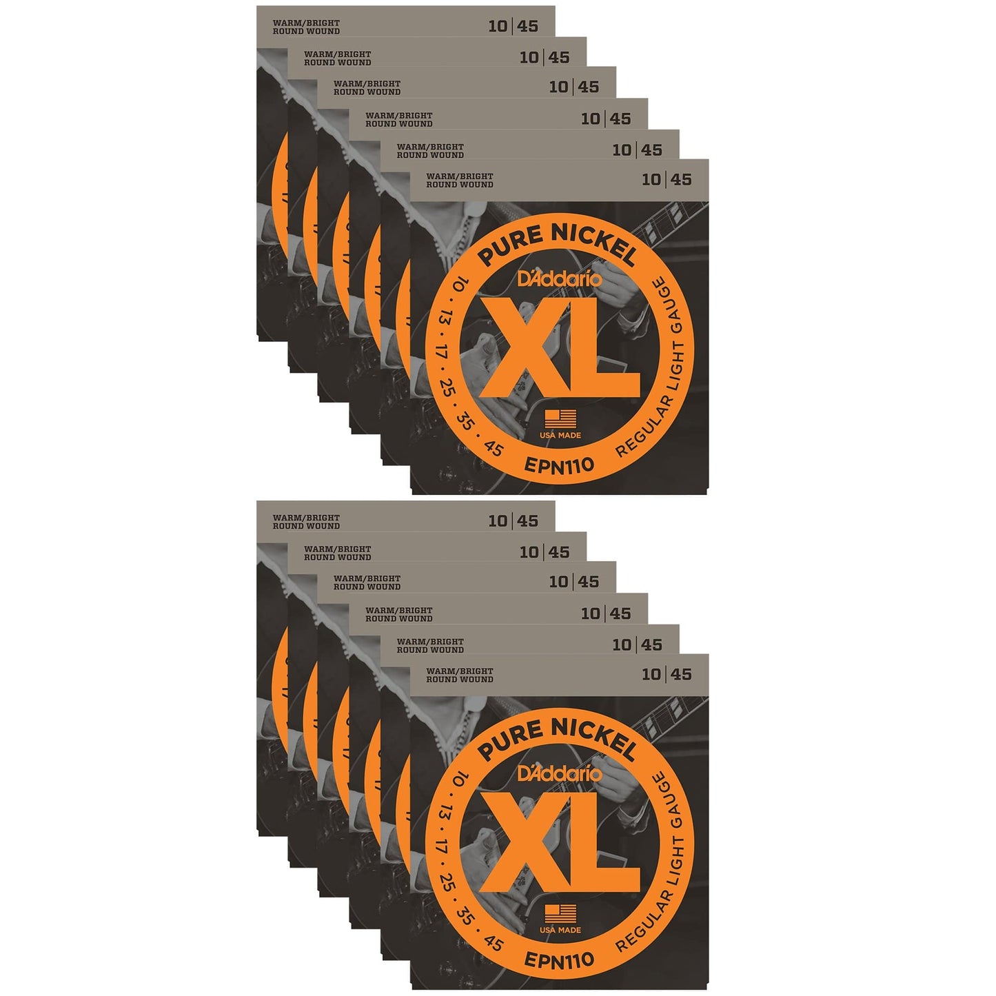 D'Addario EPN110 Pure Nickel Electric 10-45 Regular Light (12 Pack Bundle) Accessories / Strings / Guitar Strings