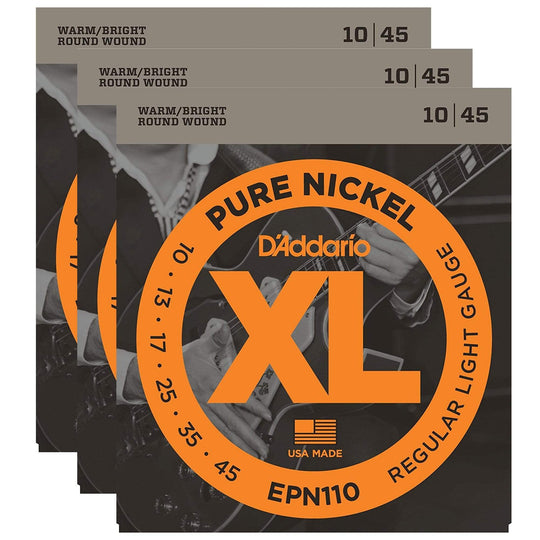 D'Addario EPN110 Pure Nickel Electric 10-45 Regular Light (3 Pack Bundle) Accessories / Strings / Guitar Strings