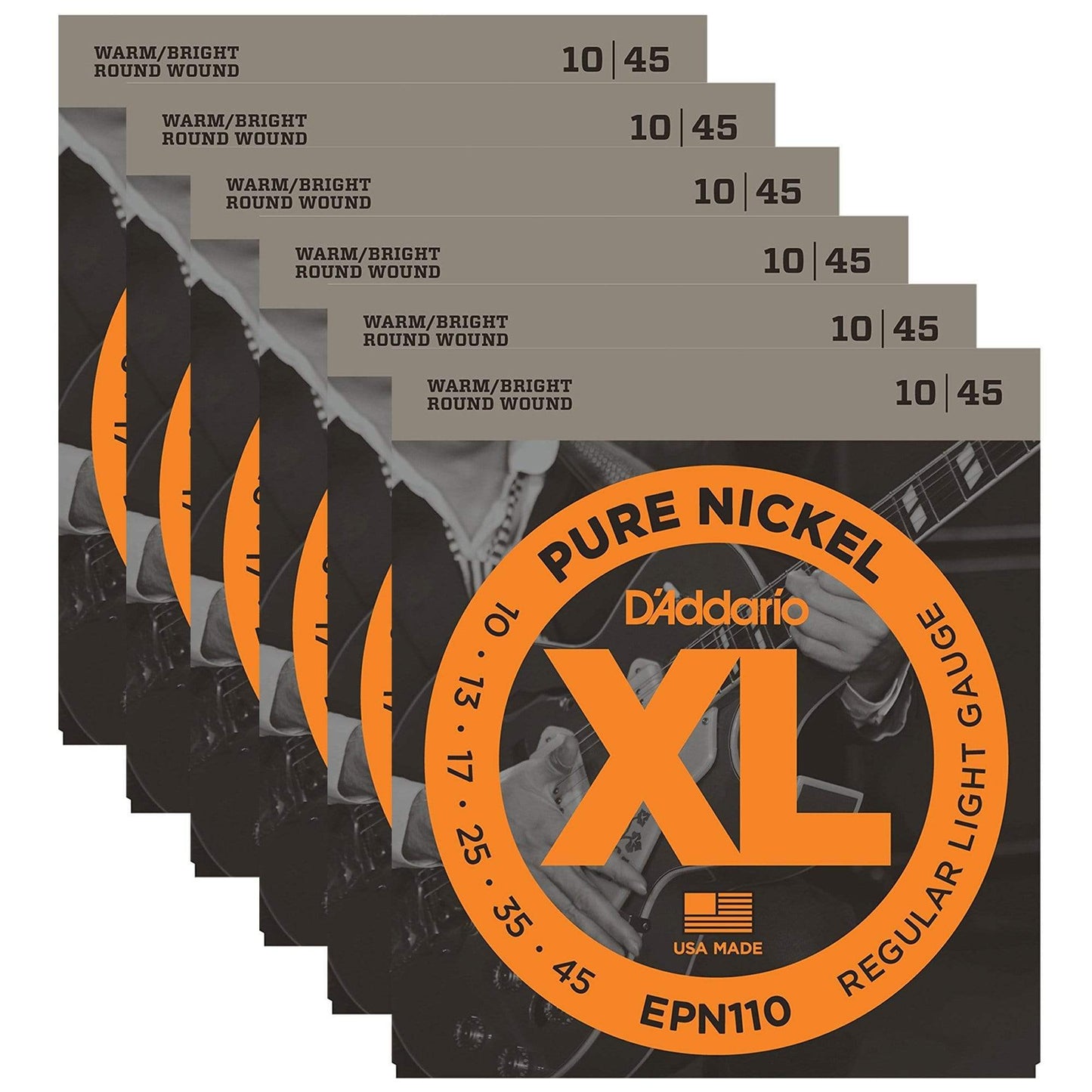 D'Addario EPN110 Pure Nickel Electric 10-45 Regular Light (6 Pack Bundle) Accessories / Strings / Guitar Strings