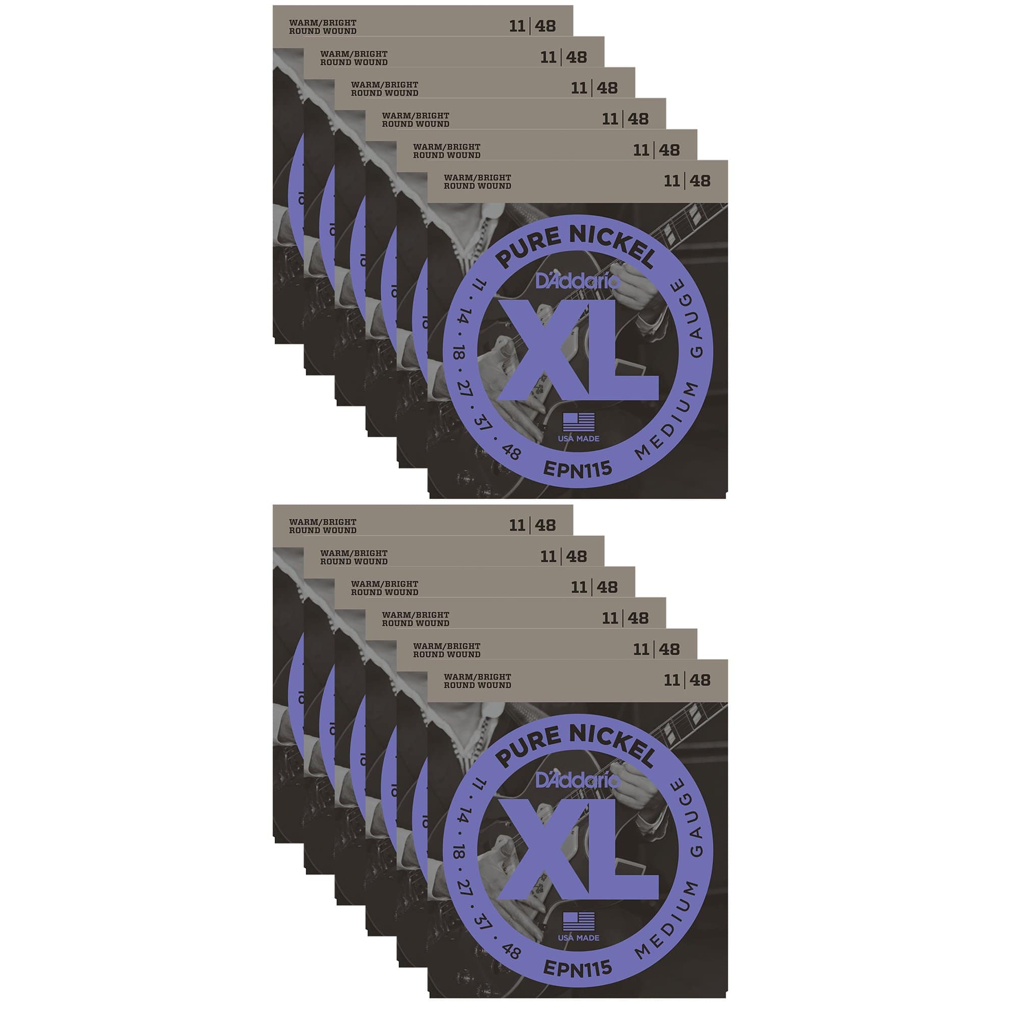 D'Addario EPN115 Pure Nickel Electric 11-48 Blues/Jazz Rock (12 Pack Bundle) Accessories / Strings / Guitar Strings