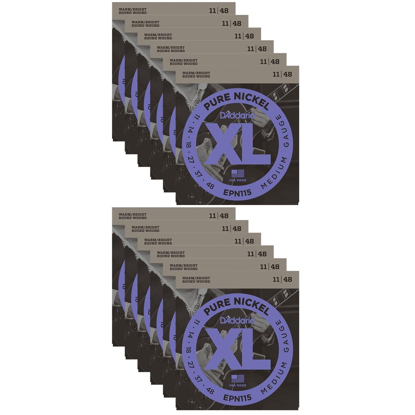 D'Addario EPN115 Pure Nickel Electric 11-48 Blues/Jazz Rock (12 Pack Bundle) Accessories / Strings / Guitar Strings