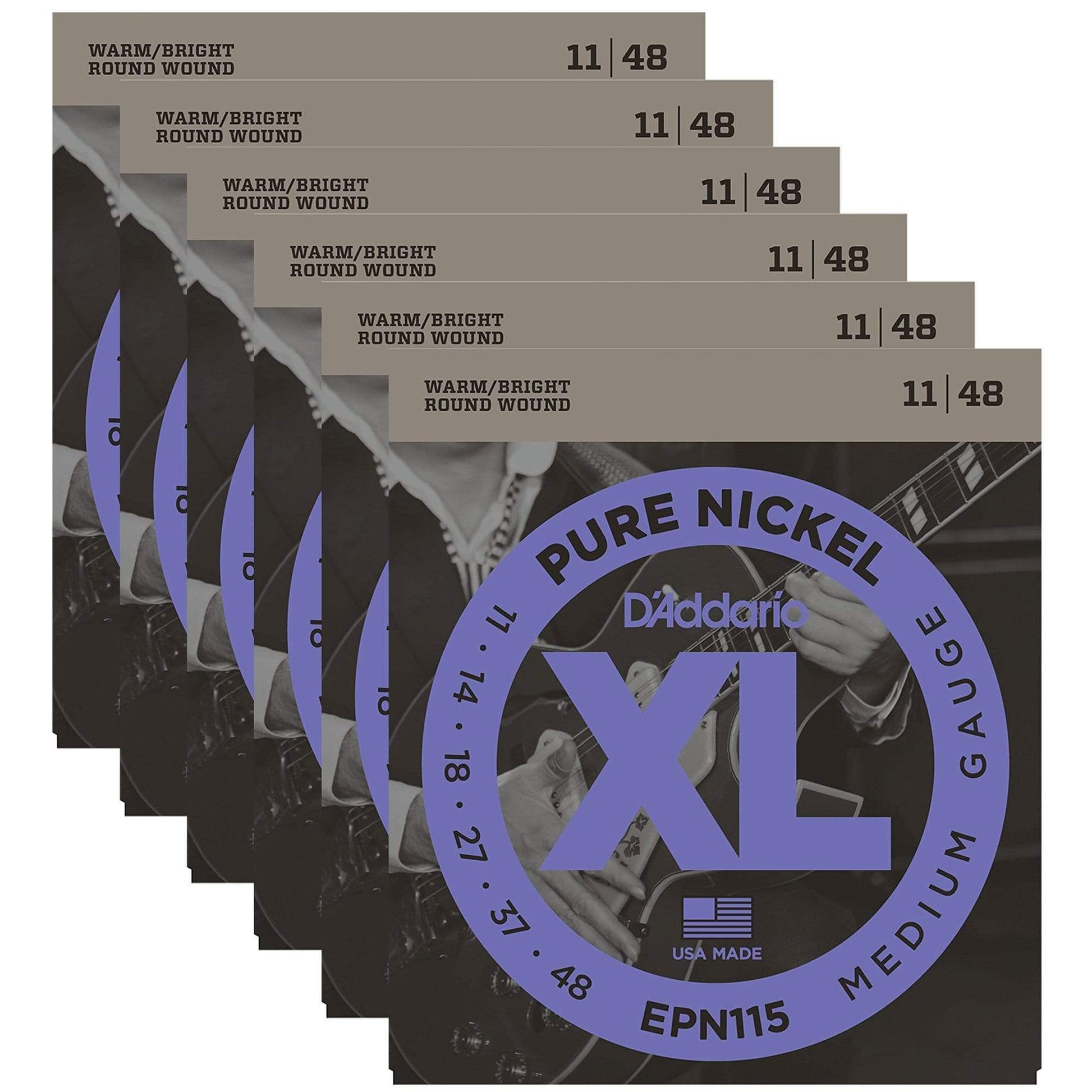 D'Addario EPN115 Pure Nickel Electric 11-48 Blues/Jazz Rock (6 Pack Bundle) Accessories / Strings / Guitar Strings