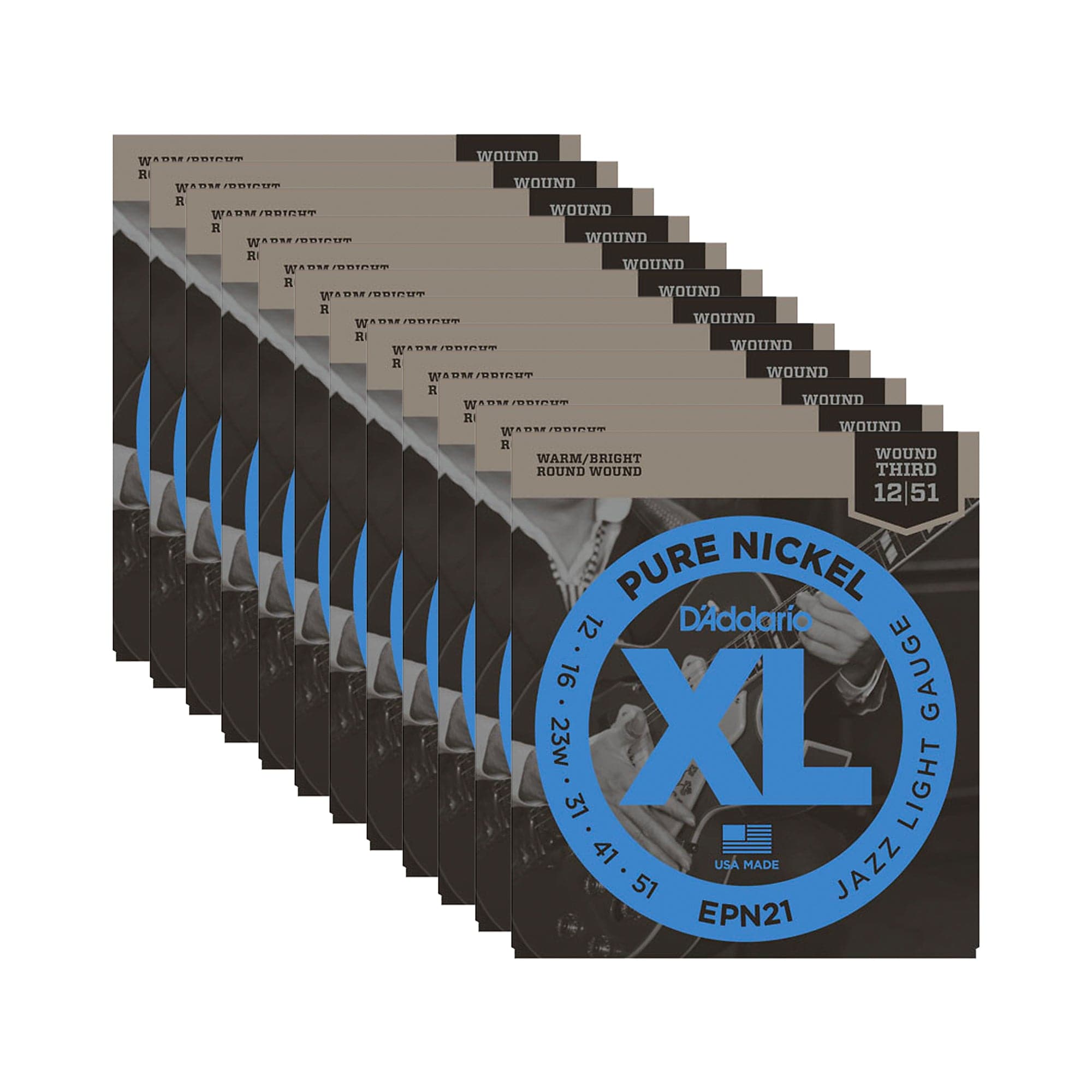 D'Addario EPN21 Pure Nickel Electric 12-52 Jazz Light 12 Pack Bundle Accessories / Strings / Guitar Strings