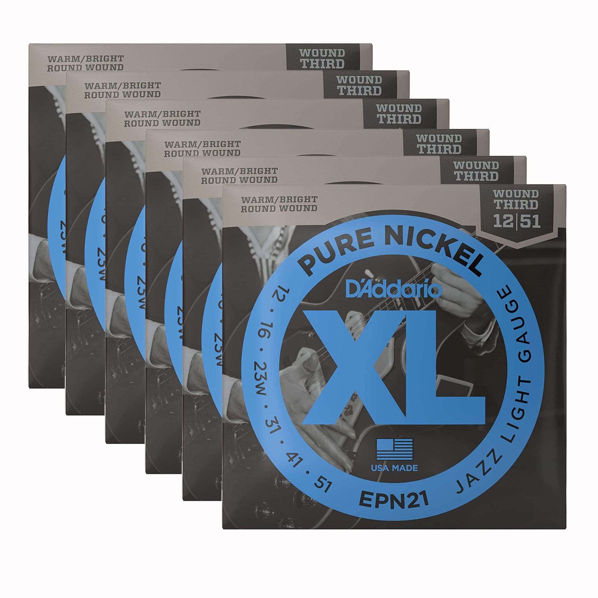 D'Addario EPN21 Pure Nickel Electric 12-52 Jazz Light 6 Pack Bundle Accessories / Strings / Guitar Strings