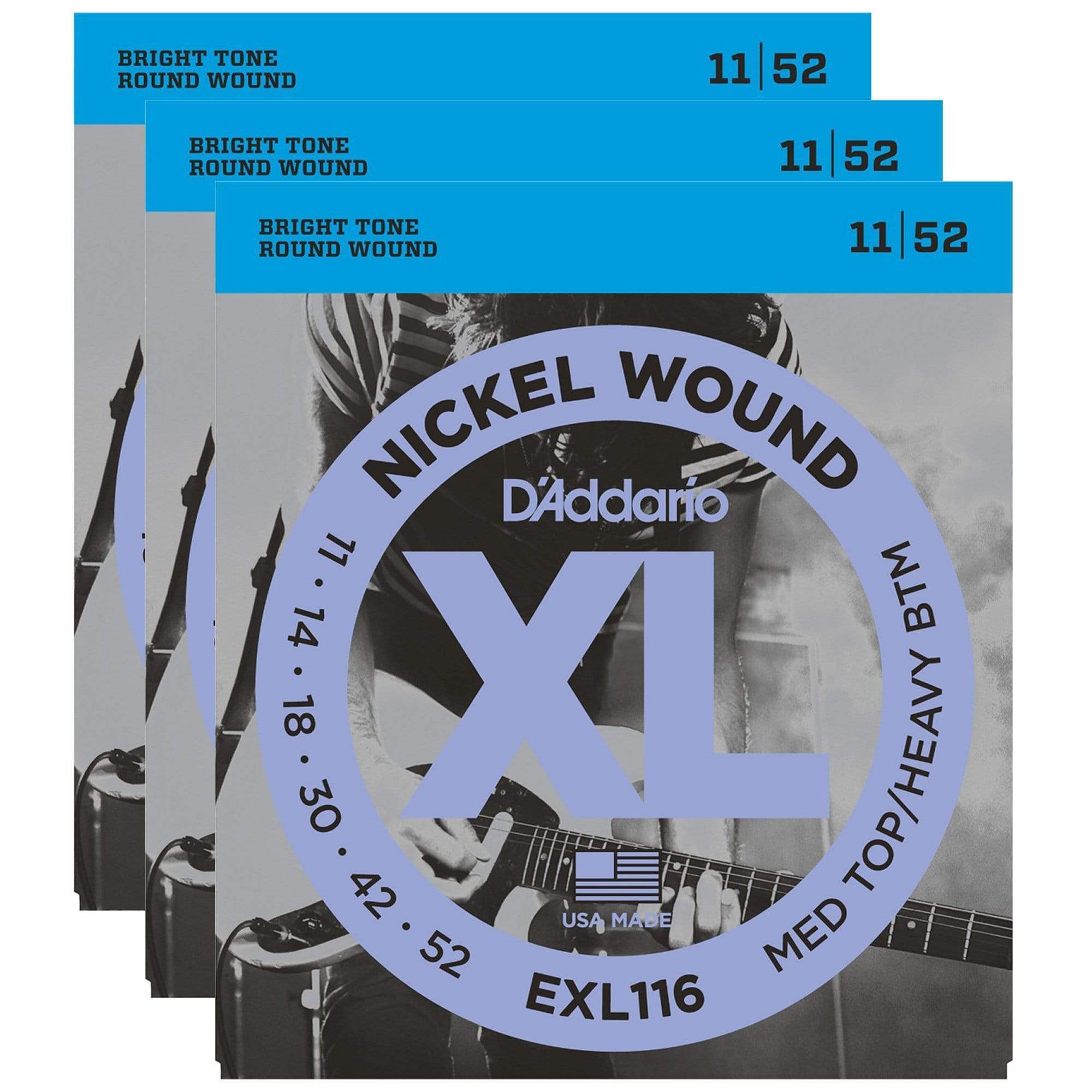 D'Addario EXL116 Electric Medium/Heavy 11-52 (3 Pack Bundle) Accessories / Strings / Guitar Strings