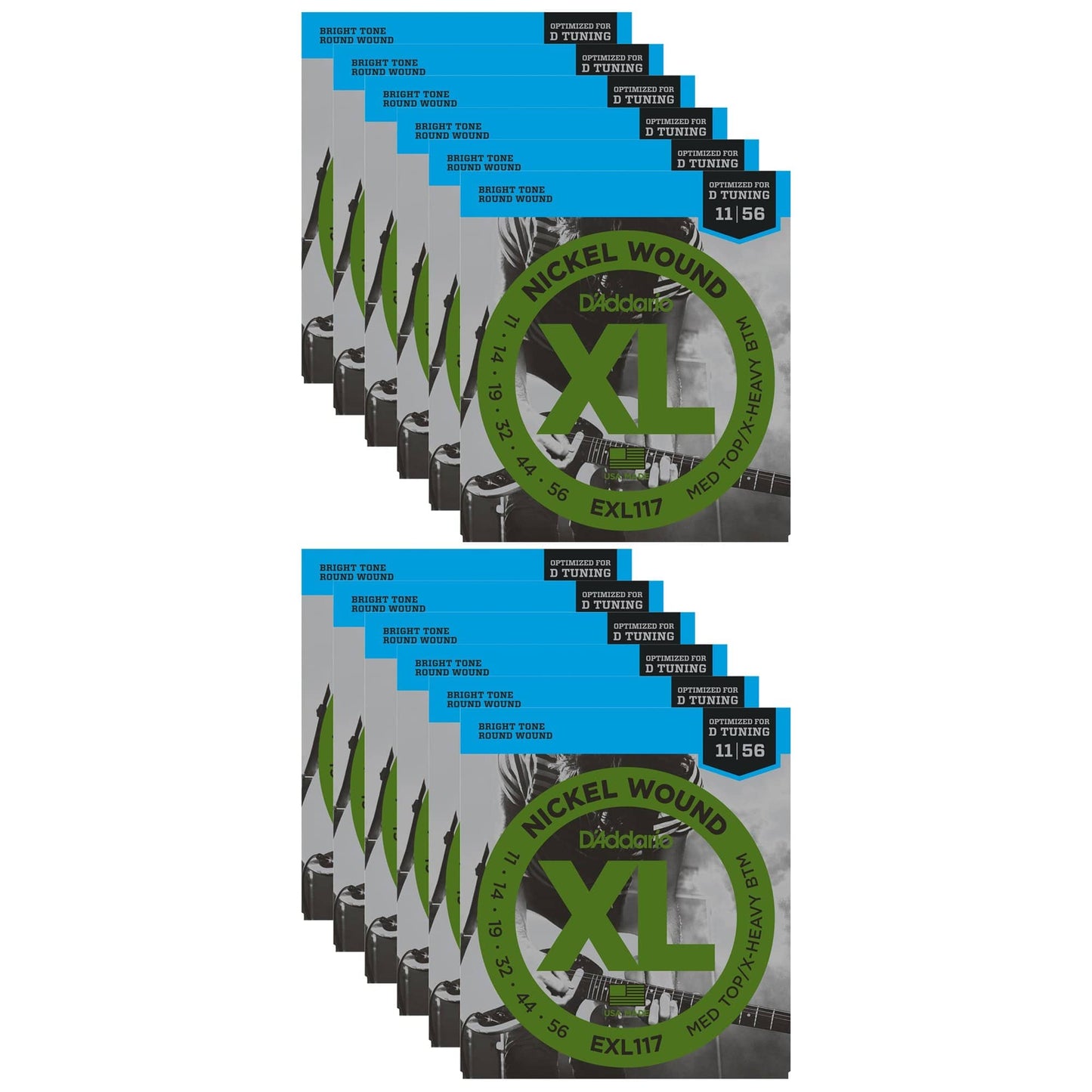 D'Addario EXL117 Electric Medium Top/Extra Heavy Bottom 11-56 (12 Pack Bundle) Accessories / Strings / Guitar Strings