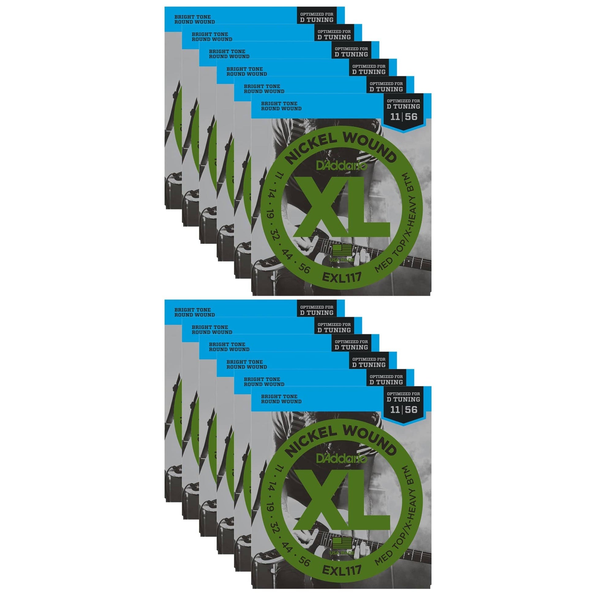 D'Addario EXL117 Electric Medium Top/Extra Heavy Bottom 11-56 (12 Pack Bundle) Accessories / Strings / Guitar Strings