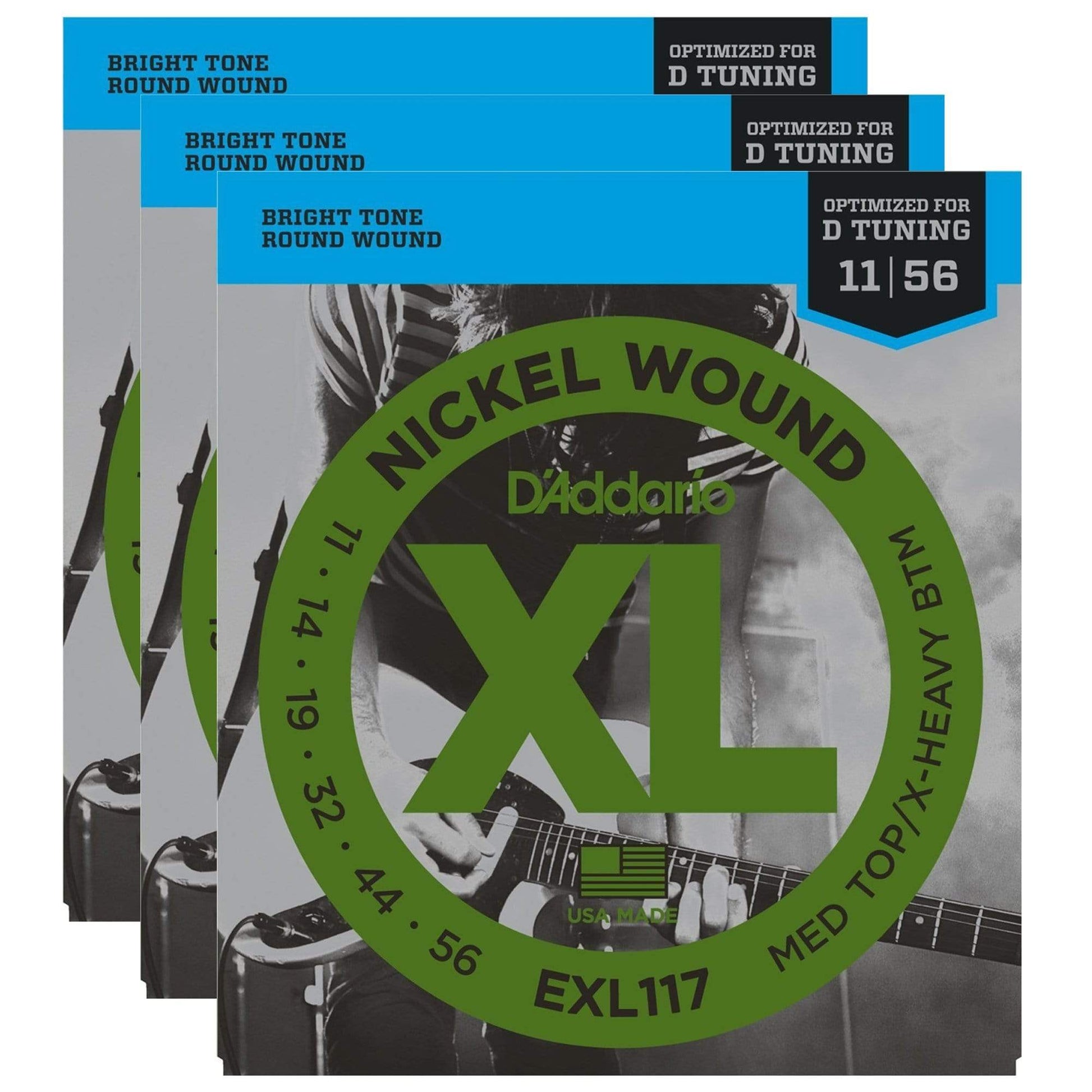 D'Addario EXL117 Electric Medium Top/Extra Heavy Bottom 11-56 (3 Pack Bundle) Accessories / Strings / Guitar Strings