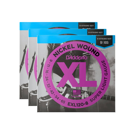 D'Addario EXL120-8 Nickel Super Light 8-String Set 9-56 3 Pack Bundle Accessories / Strings / Guitar Strings