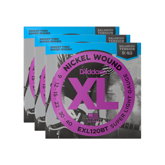 D'Addario EXL120BT Balanced Tension Electric Super Light 9-40 3 Pack Bundle Accessories / Strings / Guitar Strings