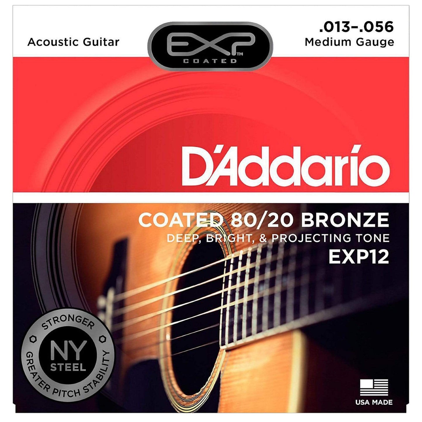 D'Addario EXP12 Acoustic Coated 80/20 Bronze Medium 13-56 Accessories / Strings / Guitar Strings