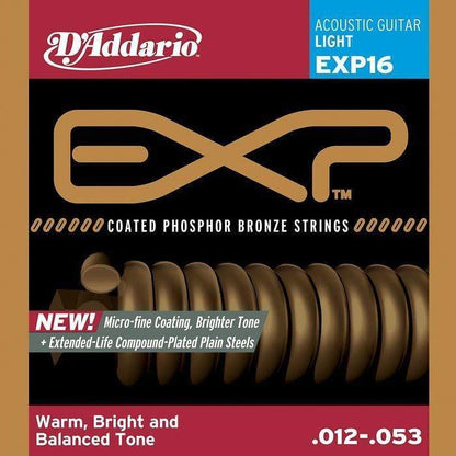 D'Addario EXP16 Coated Phosphor Bronze Light Acoustic Guitar Strings 12-53 Accessories / Strings / Guitar Strings