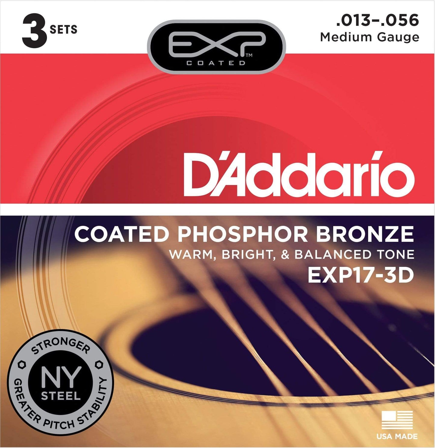 D'Addario EXP17-3D Acoustic Strings Coated Phosphor Bronze 13-56 Medium 3-Pack Accessories / Strings / Guitar Strings