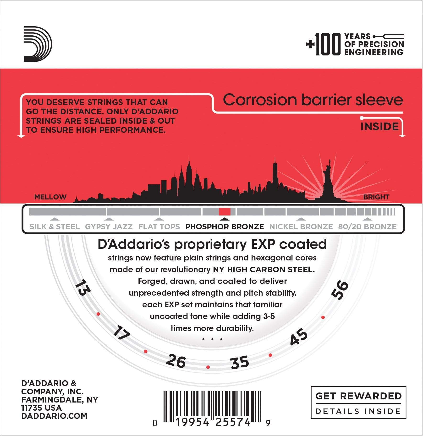 D'Addario EXP17-3D Acoustic Strings Coated Phosphor Bronze 13-56 Medium 3-Pack Accessories / Strings / Guitar Strings