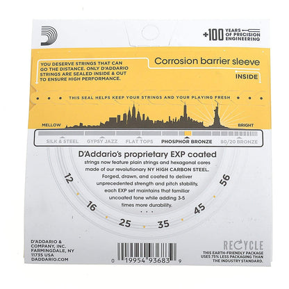 D'Addario EXP19 Coated Phosphor Bronze Bluegrass Light Top/Heavy Bottom 12-56 Accessories / Strings / Guitar Strings