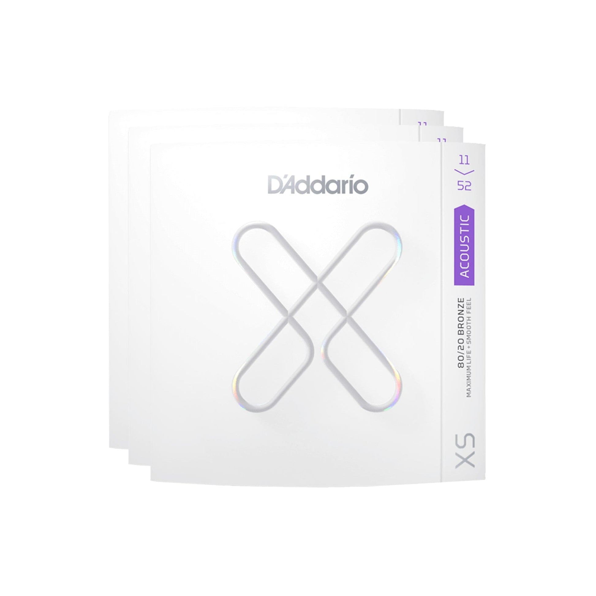 D'Addario XS Coated Acoustic 80/20 Bronze Custom Light 11-52 3 Pack Bundle Accessories / Strings / Guitar Strings