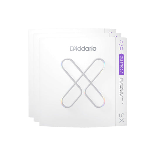 D'Addario XS Coated Acoustic 80/20 Bronze Custom Light 11-52 3 Pack Bundle Accessories / Strings / Guitar Strings
