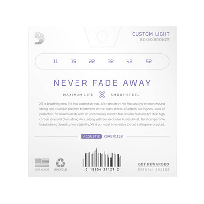 D'Addario XS Coated Acoustic 80/20 Bronze Custom Light 11-52 Accessories / Strings / Guitar Strings