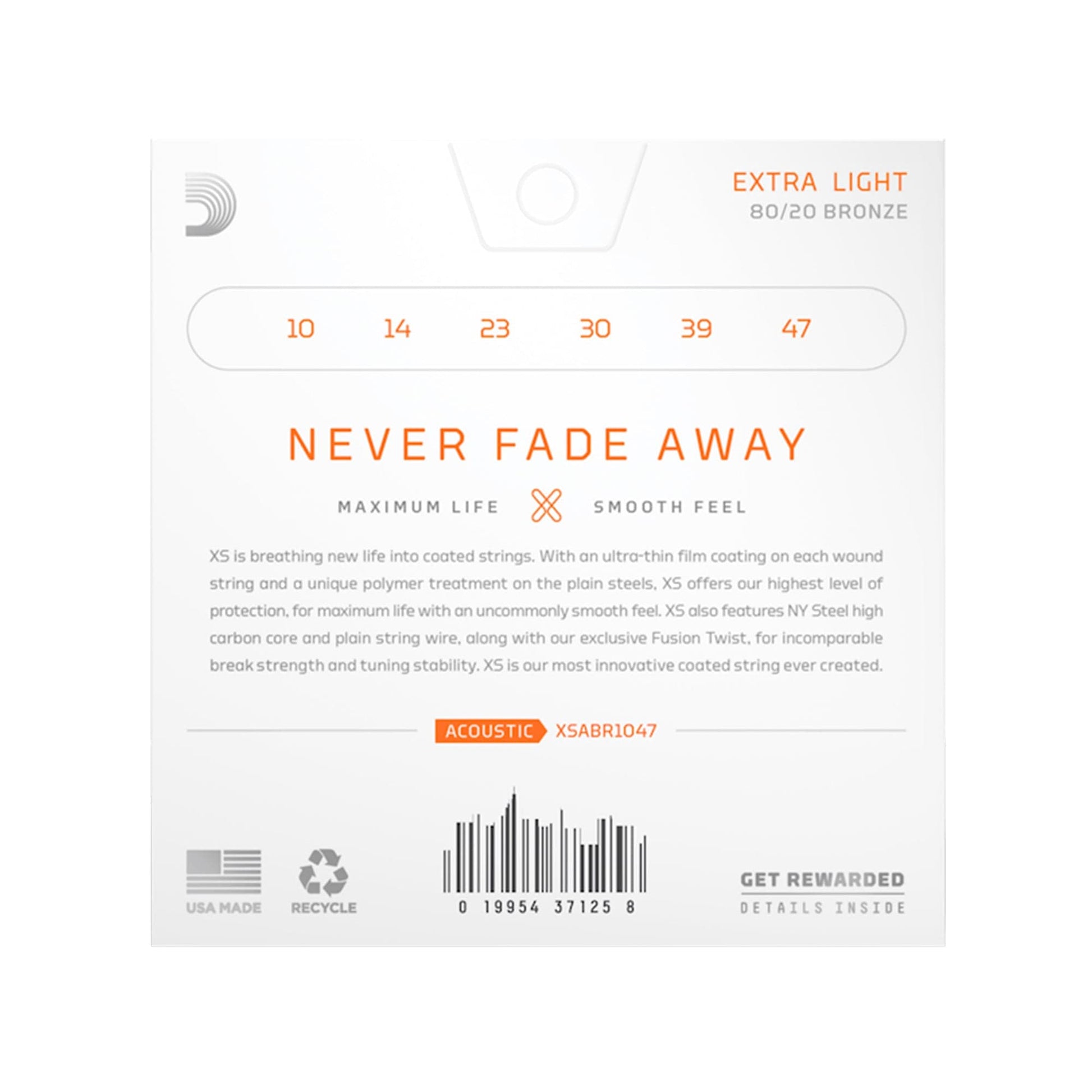 D'Addario XS Coated Acoustic 80/20 Bronze Extra Light 10-47 Accessories / Strings / Guitar Strings