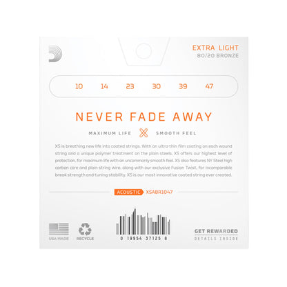 D'Addario XS Coated Acoustic 80/20 Bronze Extra Light 10-47 Accessories / Strings / Guitar Strings