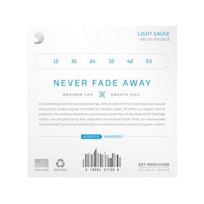 D'Addario XS Coated Acoustic 80/20 Bronze Light 12-53 Accessories / Strings / Guitar Strings