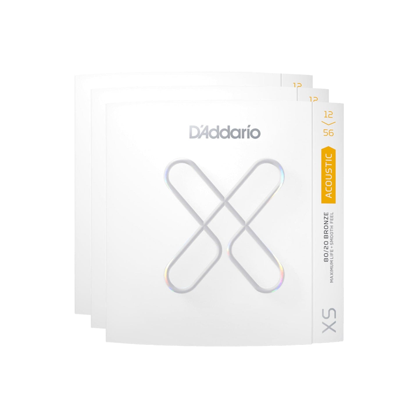 D'Addario XS Coated Acoustic 80/20 Bronze Light Top/Medium Bottom 12-56 3 Pack Bundle Accessories / Strings / Guitar Strings