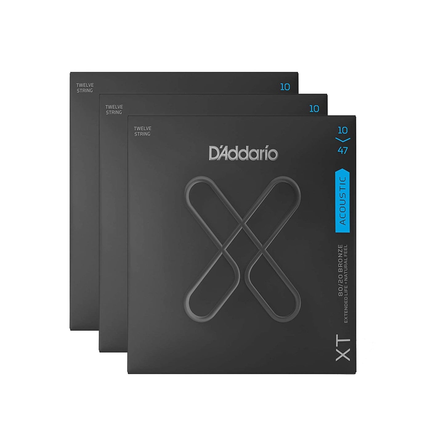 D'Addario XT 80/20 Bronze Acoustic Guitar Strings 12-String Light 10-47 3 Pack Bundle Accessories / Strings / Guitar Strings