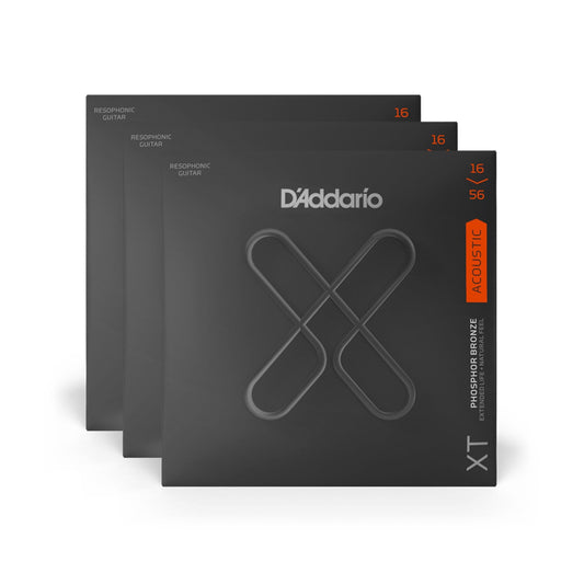 D'addario XT Phosphor Bronze Resophonic Acoustic Guitar Strings Medium 16-56 3 Pack Bundle Accessories / Strings / Guitar Strings