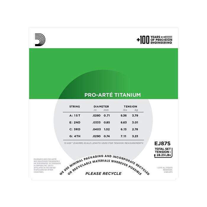 D'Addario EJ87S Pro-Arte Titanium Ukulele Strings Soprano Accessories / Strings / Ukulele Strings