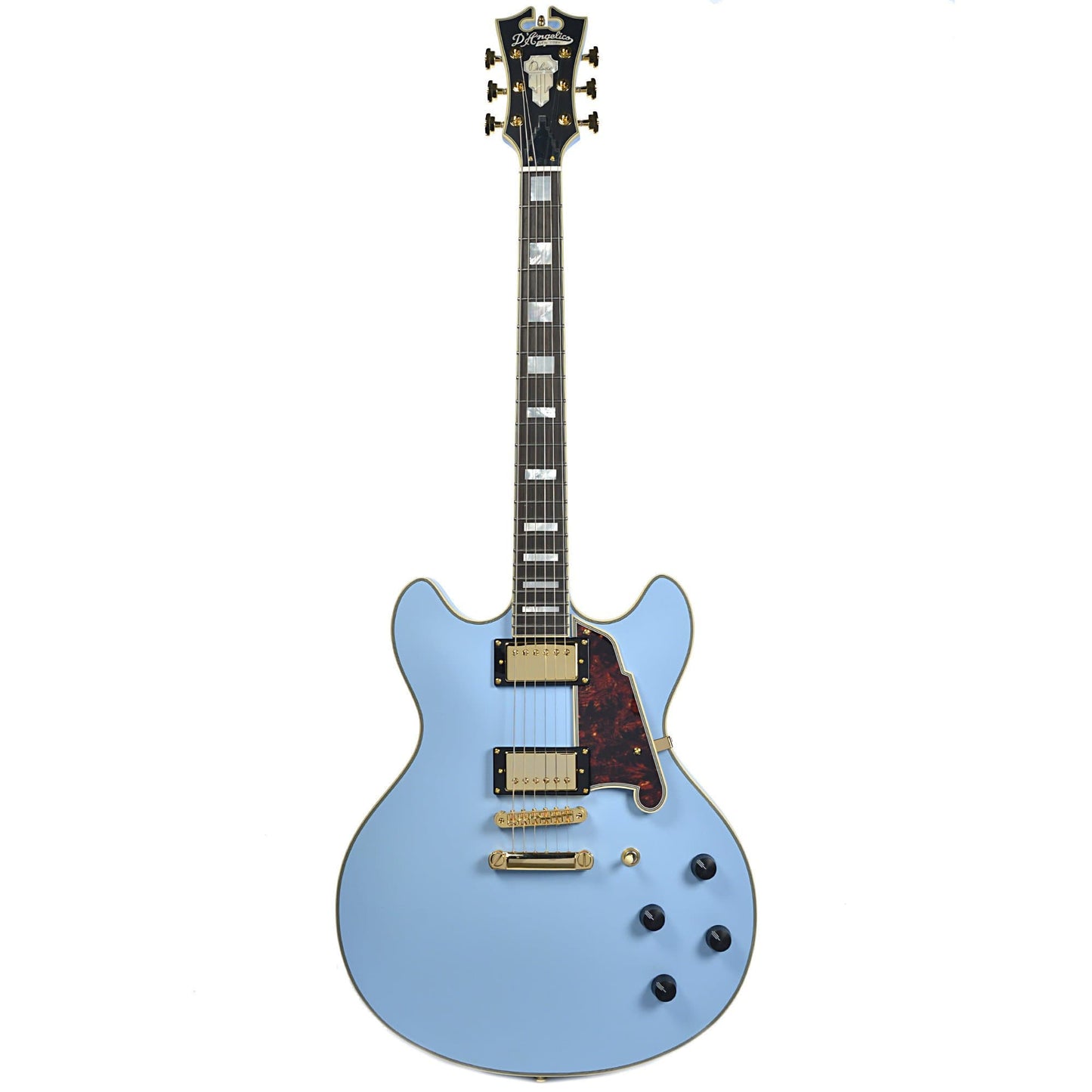 D'Angelico Deluxe DC Semi Hollow Double Cutaway Stop Bar Tailpiece Matte Powder Blue Electric Guitars / Semi-Hollow
